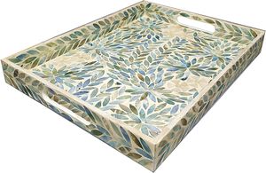 Bandeja Rectangular Decorativa de Nácar y Madera Lacada, Hecha a Mano, con Asas y Laterales - Product Image 3