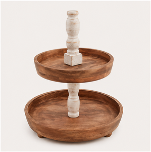 High-Quality 2-Tier Mango Wood Cake <b>Stand</b> Farmhouse <b>Cupcake</b> <b>Stand</b> & Tiered Dessert Server for Wedding Parties - Product Image 1