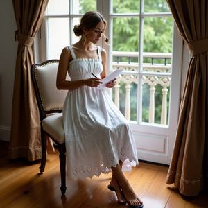 Vestido cruzado en la espalda abierta con diseño llamativo bordado blanco para mujer con tela de algodón suave transpirable y hecho artesanalmente - Product Image 4