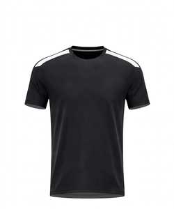<b>Men's</b> Black Short <b>Sleeve</b> O-Neck T-<b>Shirt</b> with <b>White</b> Shoulder Stripes Solid Casual Tee - Product Image 1