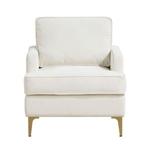 Poltrona Moderna Comfort in Ciniglia Beige con Gambe in Metallo Dorato e Base in Compensato Resistente per Arredamento Soggiorno - Product Image 2