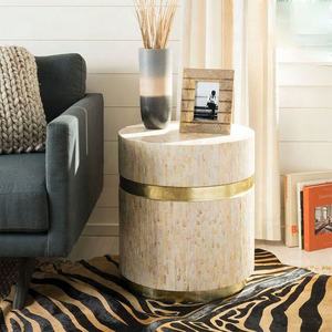 Handmade <b>Mosaic</b> Drum Side Table Stools Mother of Pearl Gold Accent Line Pure Natural Shell Inlaid Coffee Stool Living - Product Image 6