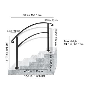 Ringhiere in Ferro Battuto Nero per Gradini Esterni da 1 a 5 Gradini, Ringhiera Flessibile per Portico, Dispositivi di Assistenza per Esterni - Product Image 5