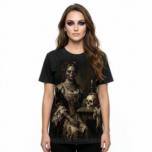 T-shirt personnalisé imprimé pour femme, motif gothique, design mural brisé, en coton doux, fournisseur de vêtements féminins - Product Image 4