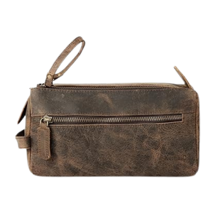 Kit Dopp de cuero de grano completo estilo Vintage para hombre hecho a mano, neceser con cremalleras dobles, Asa de viaje, cadenas resistentes al agua - Product Image 4