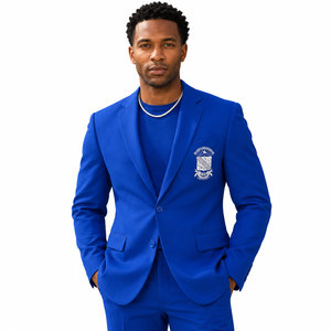 Phi Beta Sigma Blazer <b>for</b> Men Blue Formal Suit <b>Jacket</b> with Crest Embroidery Notch Lapel Two Button Business <b>Wedding</b> Coat - Product Image 1