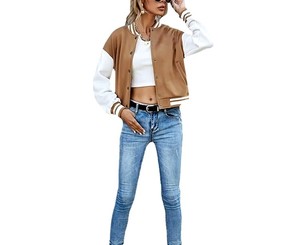 Chaqueta Varsity de Invierno Reversible para Mujer, Diseño Personalizado, Acolchada, de Piel de Oveja Tejida, Informal, Resistente al Viento, de Lana y Poliéster - Product Image 5