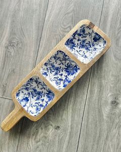 Plateau de service rectangulaire en bois avec motif floral d'oiseaux et de citrons, design vintage - Product Image 3