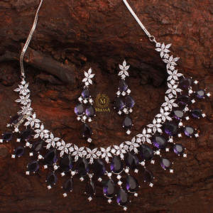 Elvi Lavender Designer Necklace Set-Gold Plated Fashion Jewelry with Zirconia for Wedding - Product Image 2