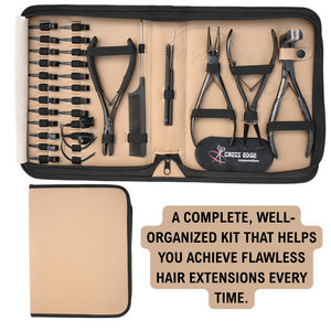 Kit de herramientas comerciales para extensiones de cabello, color negro, con juego de pinzas para extensiones, herramienta de gancho para tirar de hilos, clips, peine y estuche con velcro. - Product Image 6