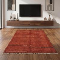 Tapis d'intérieur de qualité supérieure, rouge rouille, d'inspiration marocaine, noué à la main, en laine, à poils plats classiques, d'épaisseur moyenne, sans sous-couche, à motif floral