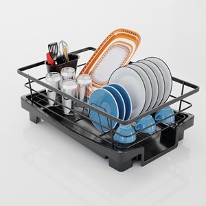 Escurridor de platos de metal negro, organizador de cocina con soporte para utensilios, accesorios de cocina, artículos de cocina - Product Image 1