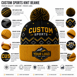 Fabricante de Gorros Deportivos Personalizados con Pompones |   Gorros de Invierno Tejidos OEM ODM |   Gorros Personalizados con Estampado de Goma en Relieve y Bordado 3D - Product Image 4