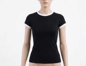 Summer Fashion Contrast Ribbed <b>Trim</b> Women’s T-Shirt Custom Sublimation Print - Product Image 3