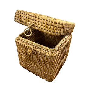 Eco-friendly Handmade Wicker Rattan Multi-Purpose Durable Tissue <b>Box</b> Bohemian Style Weaving <b>Storage</b> Basket with <b>Lid</b> - Product Image 1