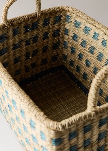 Cesta decorativa de algas marinas con lunares verdes. Cesta de almacenamiento hecha a mano. Venta al por mayor. Ecológica. Hecho en Vietnam. - Product Image 5
