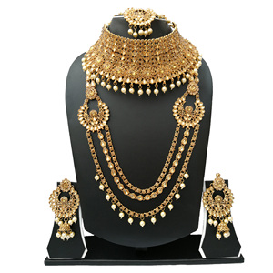 Indian Trendy Classic Choker Engagement Anniversary Wedding Party Gift <b>Set</b> Traditional <b>Crystal</b> Kundan Faux Pearl Alloy Gold - Product Image 1