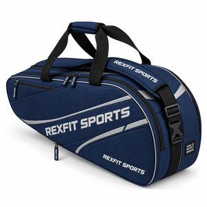 Sac de transport pour équipement de squash avec disposition de texte personnalisée, rangement spacieux pour raquettes, sangles renforcées et poches zippées pratiques - Product Image 1