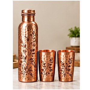 Juego de Botellas de Agua Modernas de Cobre Negro con Rayas Diagonales Doradas, Botellas Portátiles de Viaje con Tapas - Product Image 3