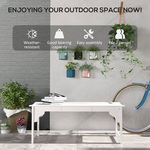 Banc de jardin en bois à lattes blanches avec assise courbée, structure en aluminium coulé et en fer pour cour ou porche de centre commercial - Product Image 6