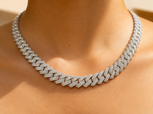 Moissanite Link <b>Necklace</b> Plated White Gold Statement Luxury <b>Necklace</b> Brilliant Round Diamond Fashion Jewelry for Men's - Product Image 1