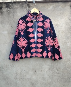 Boho Velvet Suzani Embroidered Quilted Jacket Breathable Cotton <b>Winter</b> <b>Coat</b> - Product Image 1