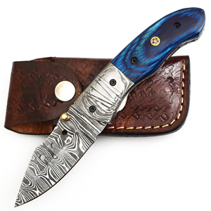 Cuchillo de Bolsillo de Acero de Damasco de Alta Calidad para Camping y Caza al Aire Libre, Hoja Fija, Mango de Madera, Funda de Cuero, Borde Serrado - Product Image 2