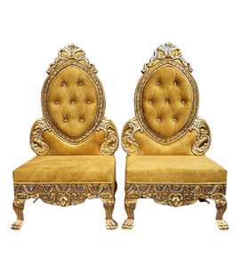 Chaise de mandap royale vintage de luxe en or |   Chaise sculptée pour les mariés |   Chaise d'événement de mariage indien haut de gamme pour l'extérieur - Product Image 2