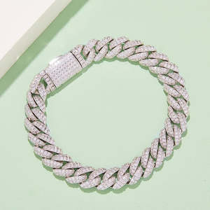 RB Gems <b>Iced</b> <b>Out</b> Prong Cuban Link Bracelet Brilliant Cut VVS Moissanite 925 Sterling Silver Rhodium Plated Unisex Hip Hop <b>Chain</b> - Product Image 1