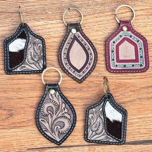 Porte-clés en cuir repoussé personnalisé de marque Porte-clés en cuir véritable peint à la main Western Porte-clés en cuir de vachette de haute qualité - Product Image 2