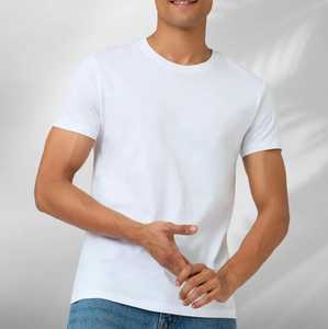 T-shirt blanc uni à col rond et manches courtes pour homme, coupe classique, décontracté - Product Image 1