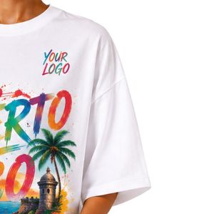 Camiseta Blanca Extra Grande Personalizada para Mujer con Estampado Gráfico de Puerto Rico, Logotipo Personalizado, Informal, de Algodón, para Verano, Estilo Urbano, OEM, ODM, Venta al Por Mayor - Product Image 4