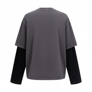 Camiseta de Manga Larga para Hombre, 100% Algodón, Estilo Falso Dos Piezas, Vintage, Lavado Ácido, Oversize, Streetwear, Hip Hop, Personalizada - Product Image 3