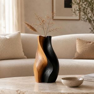Vase de table en bois fait main, design Art Déco, finition bois noir et naturel, décoration moderne pour la maison, idéal pour les mariages et les fêtes de pendaison de crémaillère - Product Image 5