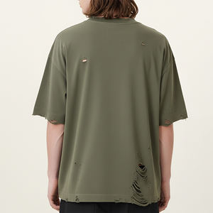 Camiseta de hombre de estilo único hip hop, hecha a medida, de corte holgado, desgastada, informal de verano, 100% algodón, transpirable y de tejido peinado. - Product Image 2