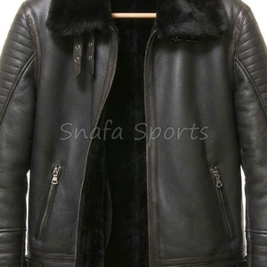 Veste bomber en cuir d'agneau véritable 100% OEM, noire, grande taille, pour homme, veste bomber en fourrure de mouton chaude pour l'hiver - Product Image 3