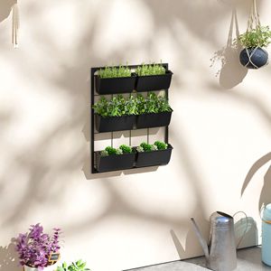 Fioriera da Parete in Metallo Zincato con 6 Vasi, Design a 3 Livelli, Nera, Migliora lo Spazio del Giardino per Fiori e Verdure, Misura Media - Product Image 2