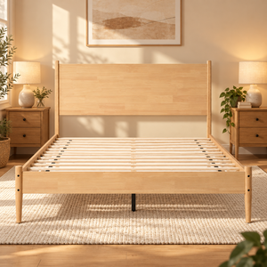 Lit plateforme K2620 en placage de bois de caoutchouc, lit plateforme Queen K2620, cadre de lit plateforme, mobilier personnalisé pour chambre et maison, commande B2B pour la maison - Product Image 1