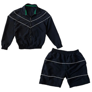 Ensemble de survêtement vert pour garçons, veste à fermeture éclair à manches longues, shorts, style sportif respirant, couleur unie, polyester léger, vêtements de printemps - Product Image 2