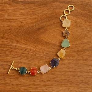 Pulsera Ajustable de Plata de Ley 925 con Baño de Oro de 14K y Piedras Preciosas de Cristal Natural - Product Image 1