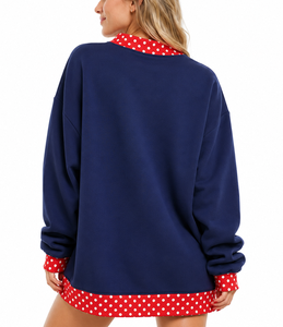 Custom Oversized Mock Neck Sweatshirt Women Gingham <b>Patchwork</b> Letter Applique Jolly Embroidery Winter Pullover Casual Fleece <b>Top</b> - Product Image 6