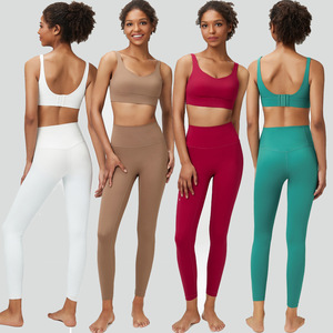 Ensemble de sport pour femmes de haute qualité, respirant, imprimé léopard, soutien-gorge de sport push-up et leggings de course, avec logo sur le devant - Product Image 3