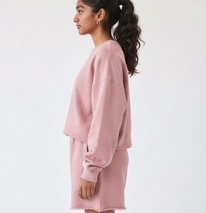 Ensemble deux pièces en molleton de coton pour femmes, sweat-shirt et short amples, vêtements de sport décontractés, streetwear, ensemble confortable et tendance - Product Image 4