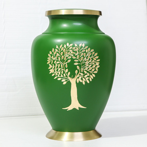 Green Brass Adult cremation Urn with <b>Gold</b> Tree Design Engraved Round Shape Home Decoration Metal Craft for Human Ashes - Product Image 1