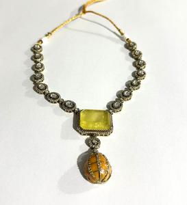 Yellow Stone Polki Layered Design Necklace with Earrings Gold Plated Fashion Jewelry Set - Product Image 3