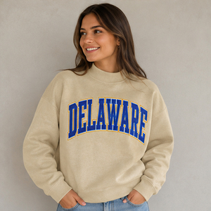 Sudadera de cuello alto personalizada gris para mujer de Delaware, jersey universitario de manga larga, estilo universitario, para el campus, el colegio, el espíritu del equipo - Product Image 3