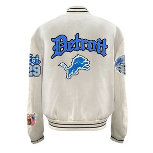 Blouson universitaire en cuir blanc style Old English, coupe-vent, éco-responsable, streetwear - Product Image 2