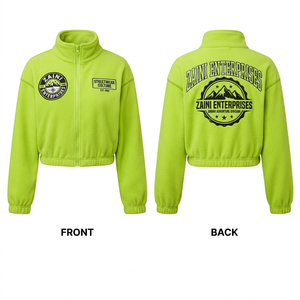 Veste de course en polaire pour homme, coupe courte, 240 GSM, vert fluo, douce et chaude, fermeture éclair intégrale, impression personnalisée, broderie, logo patch - Product Image 1