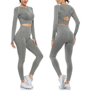 Ensemble de yoga pour femmes grandes tailles, taille élastique à carreaux, ensemble 2 pièces, personnalisé, haute qualité, léger, écologique, respirant - Product Image 1