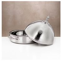 Chauffe-plat de luxe en acier inoxydable avec base en bois, plat de service décoratif pour buffet, pot de service pour traiteur